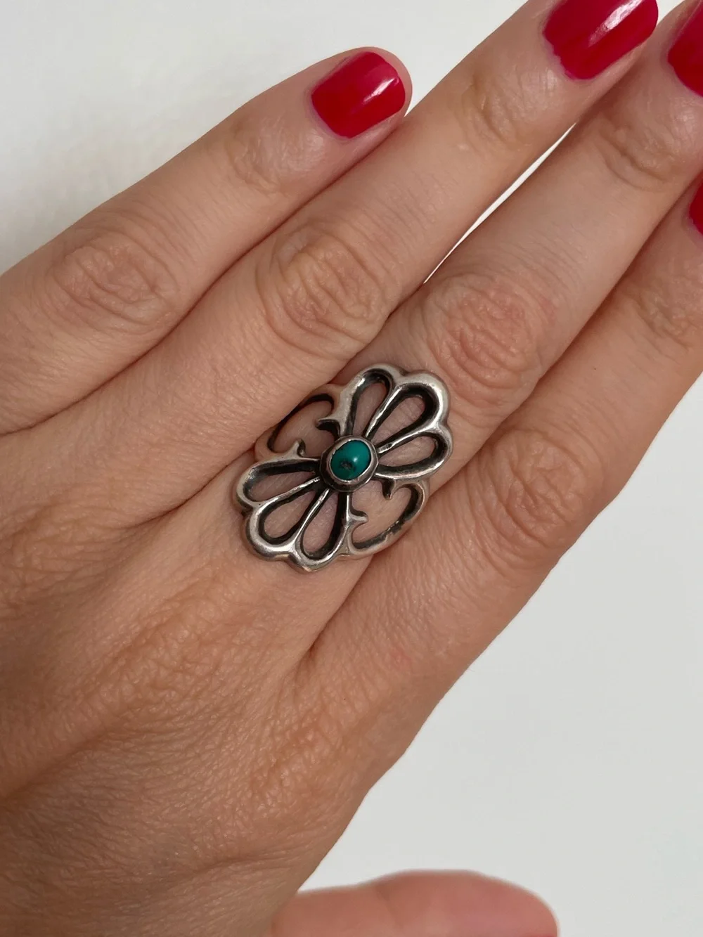 Sterling and Turquoise Sandcast Ring